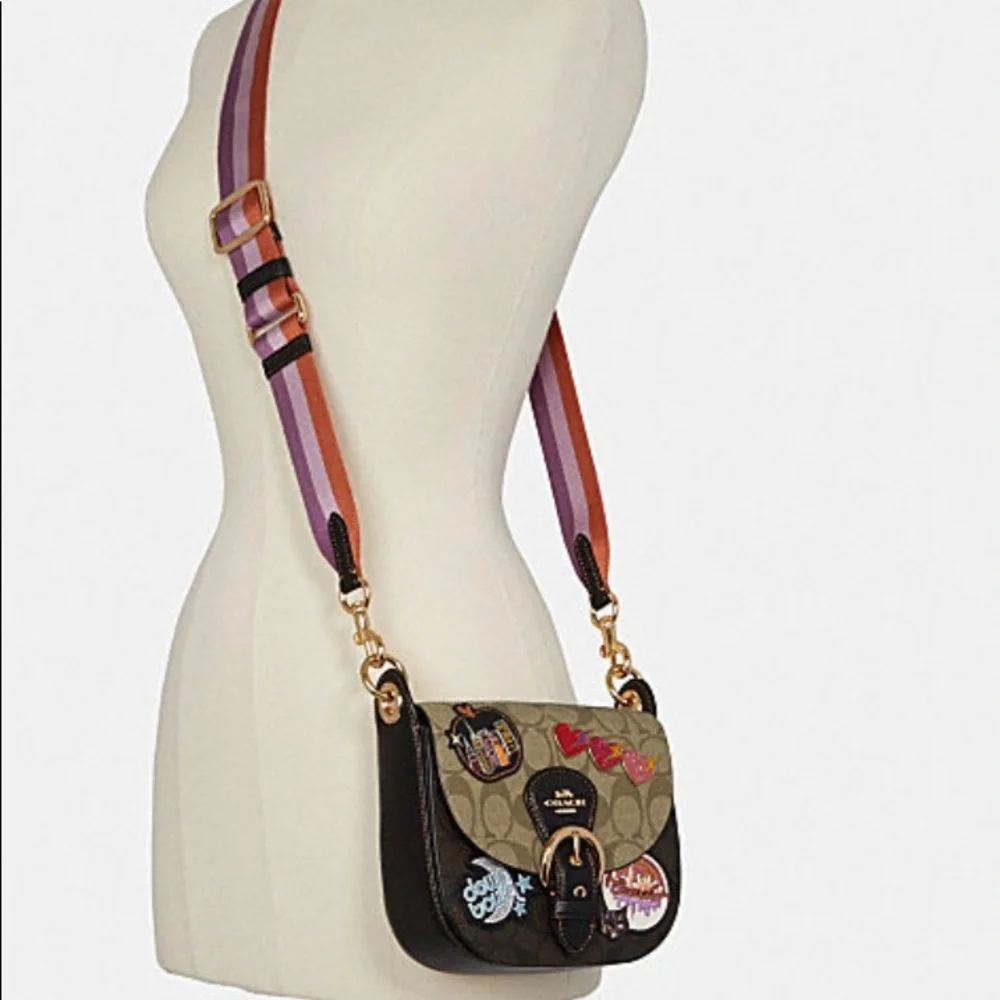 RARE🔥Authentic COACH SIGNATURE LEATHER  PATCHES FLAP SNAP SHOULDER/CROSSBODY - Picture 2 of 16